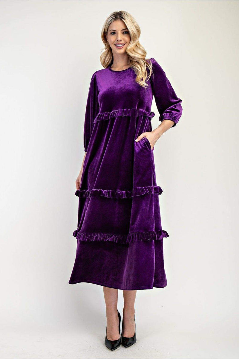 Graceful In Velvet Dress In Red or Purple. Blessed To Bless Boutique