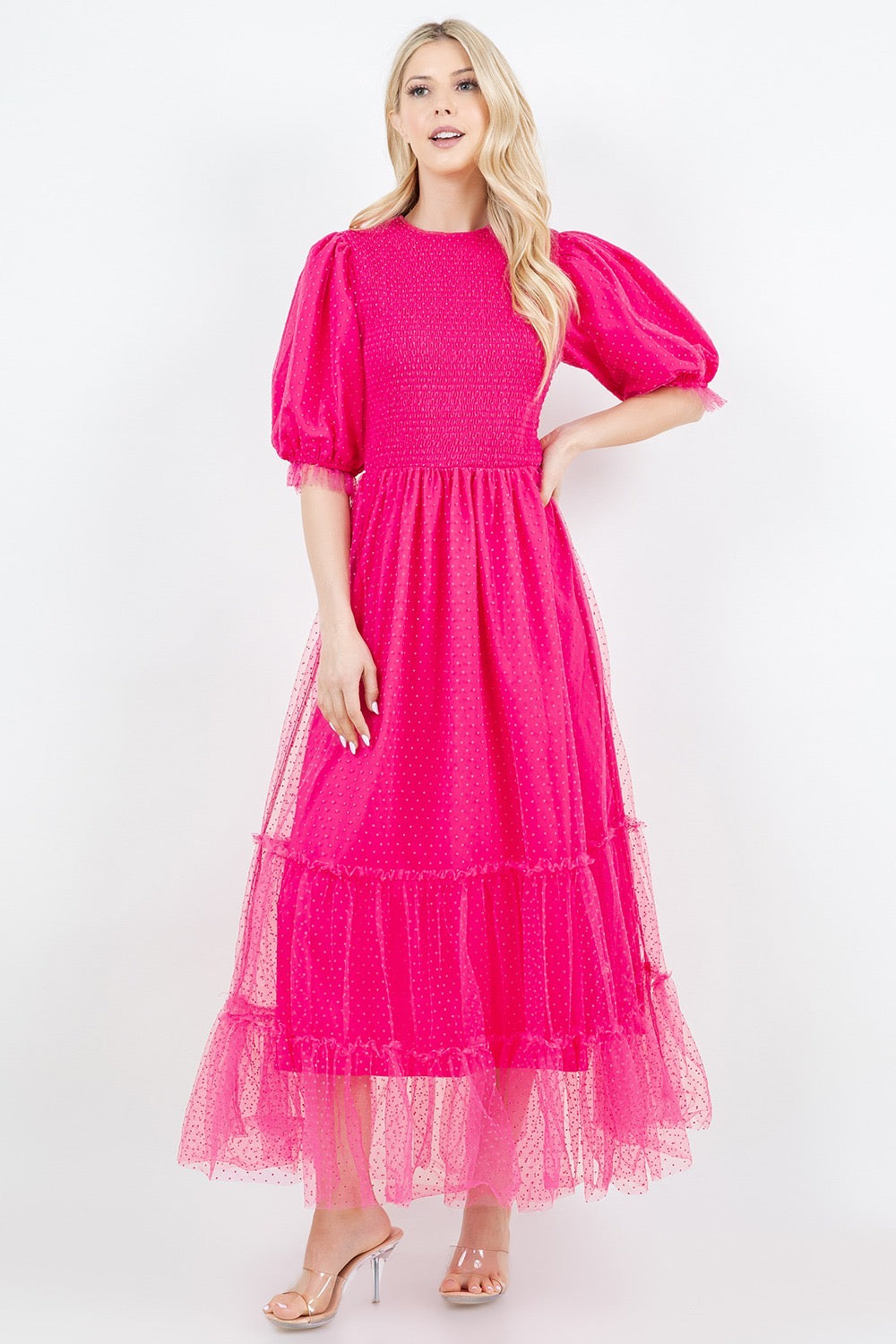 Embraced In Tulle In Fuchsia Dress