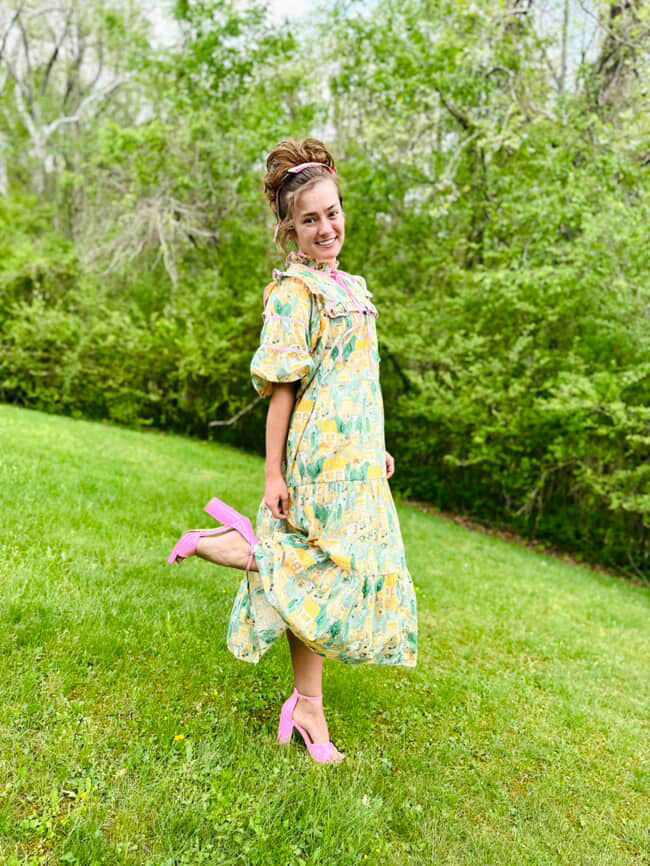 Waiting for Spring Dress In a Lemon and Pink Mix - Ready To Ship