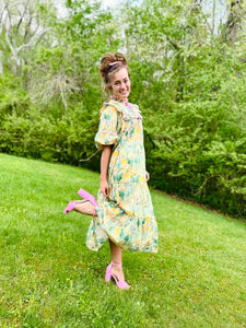 Waiting for Spring Dress In a Lemon and Pink Mix - Ready To Ship