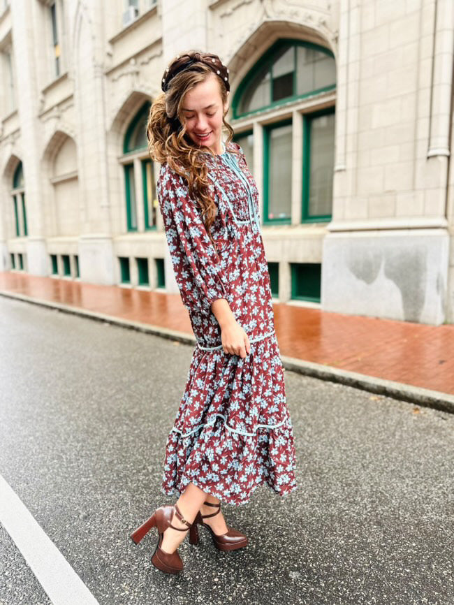 Timeless Grace Dress In Brown & Light Blue ☆ S - L ☆