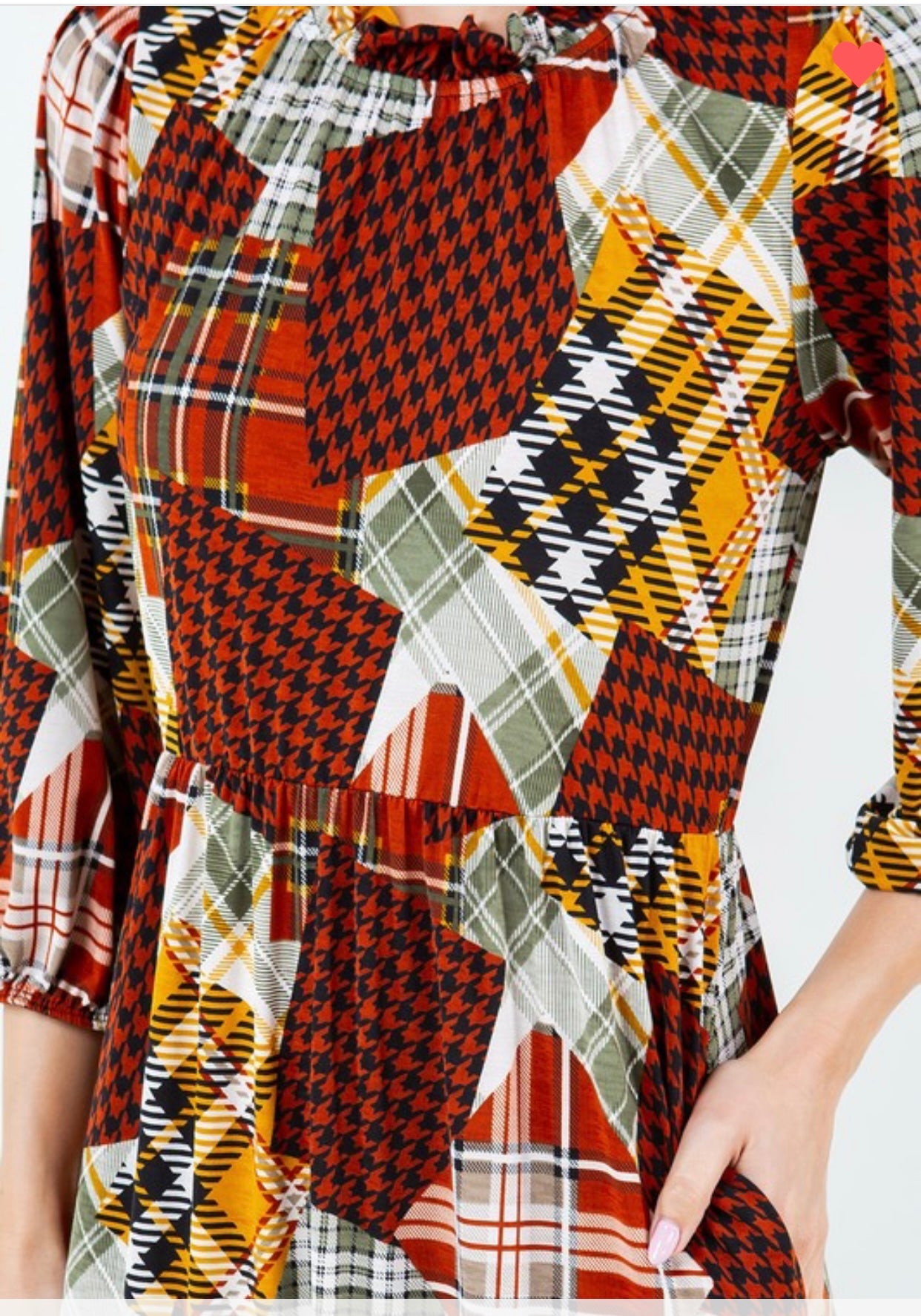 Detail View of Autumn Patches Dress with Multicolor Plaid Print and Houndstooth Print