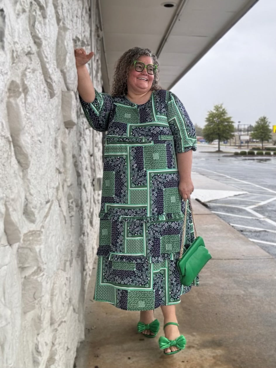 Pretty In Paisley Dress In Navy & Green ☆ S - 3X ☆