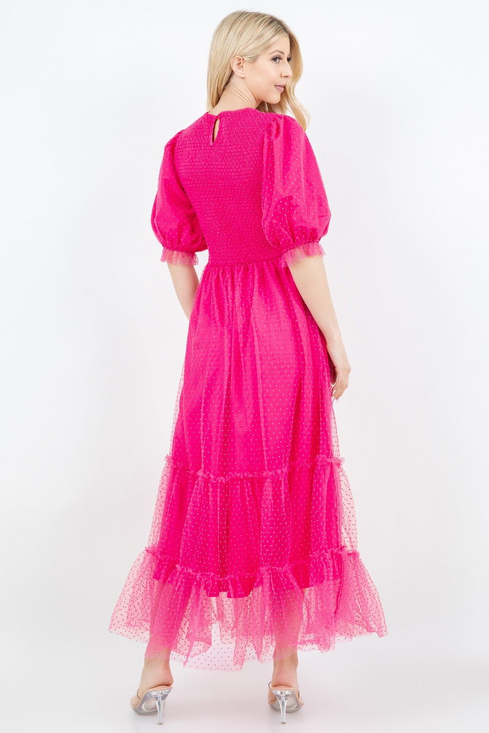 Embraced In Tulle In Fuchsia Dress