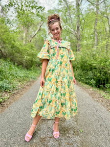 Waiting for Spring Dress In a Lemon and Pink Mix - Ready To Ship