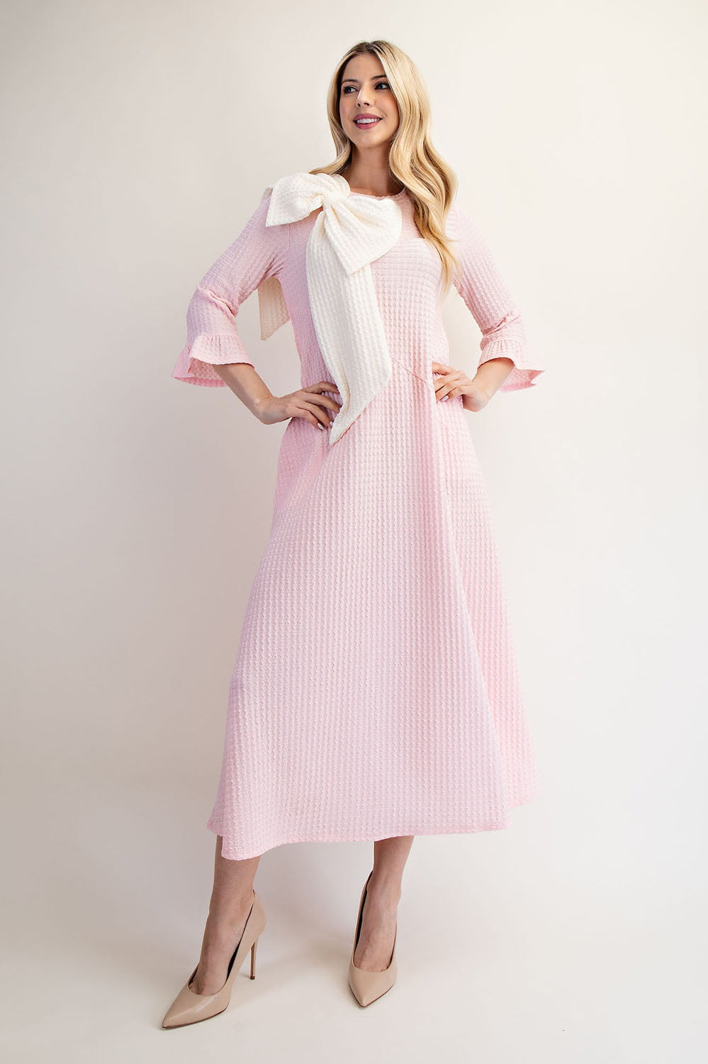 Daintly Adorned With A Bow Dress In Light Pink**ETA 3/22