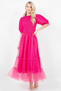 Embraced In Tulle In Fuchsia Dress
