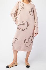 Dino Nugget Special Knit Dress - Ash Coral Color