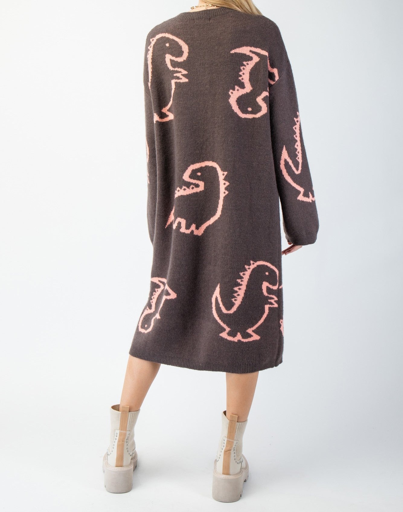 Back View of Dino Nugget Special Knit Dress - Mocha Blush Color