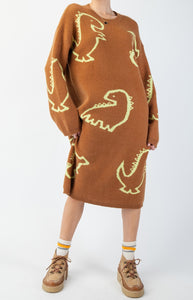 Dino Nugget Special Knit Dress - Camel Lime Color