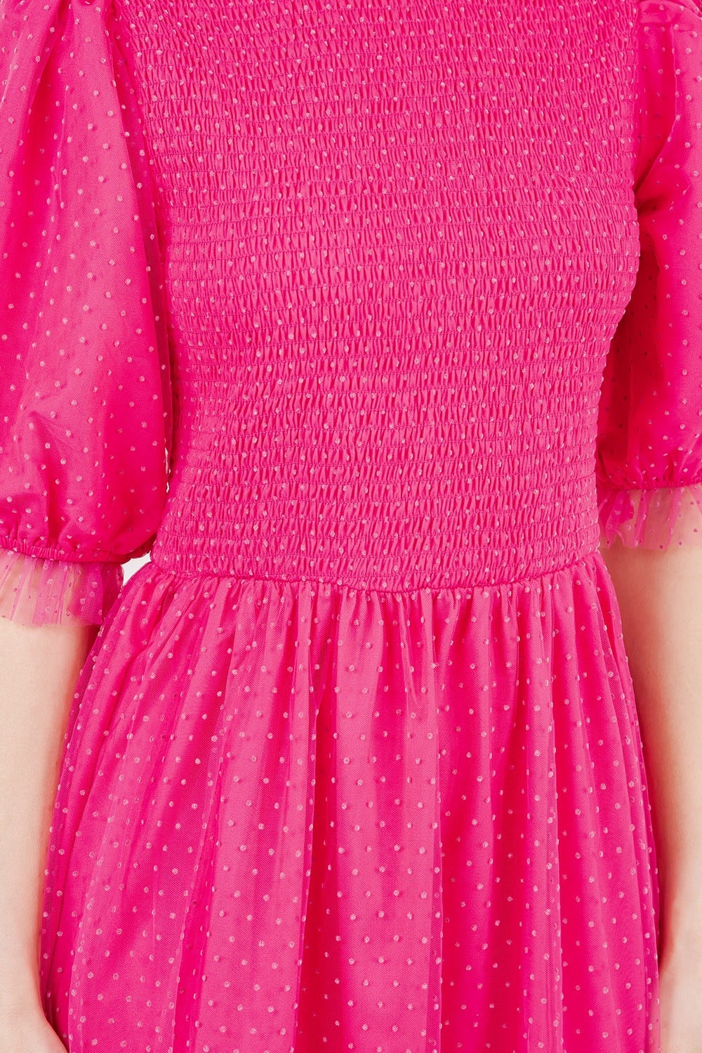 Embraced In Tulle In Fuchsia Dress