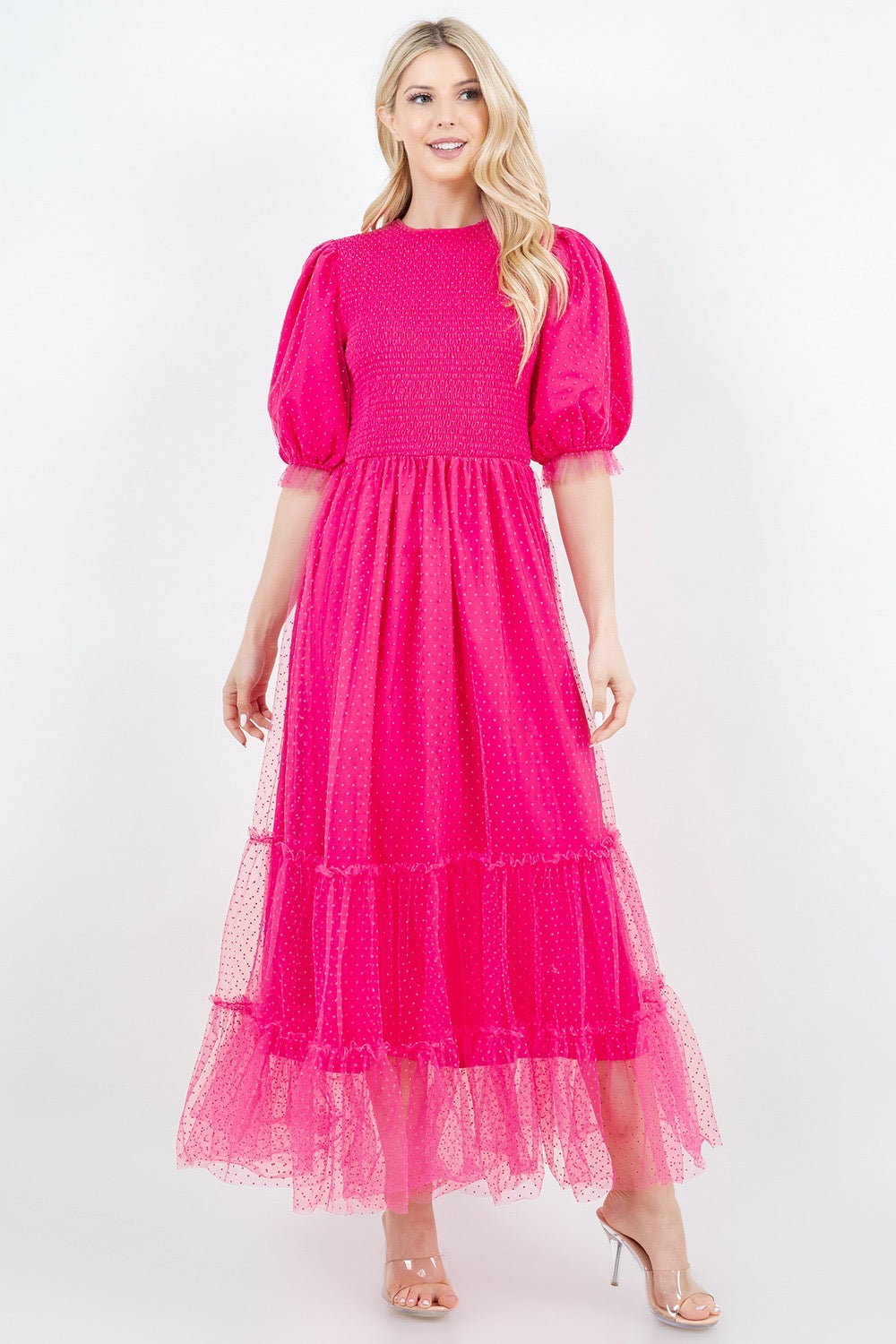 Embraced In Tulle In Fuchsia Dress