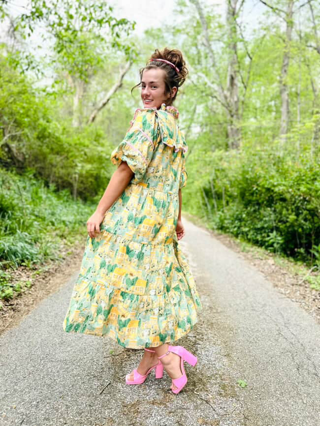 Waiting for Spring Dress In a Lemon and Pink Mix - Ready To Ship