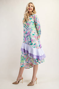 Floral Harmony Frill Midi Dress in Purple*Sizes S -3X **ETA 3/4