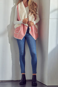 Pink Color - Warm and Cozy Vest - Sherpa Lining, Side Pockets, & Peter Pan Style Collar on Back Neckline