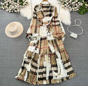 Mixed Print Plaid/Cream/Brown Color - Eclectic Comfort Dress ☆Preorder☆ ETA 2/3 Weeks