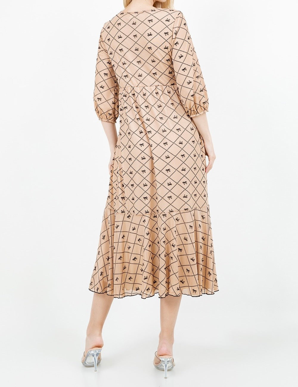 Bow Allure Dress In Beige. Sizes S - 3X