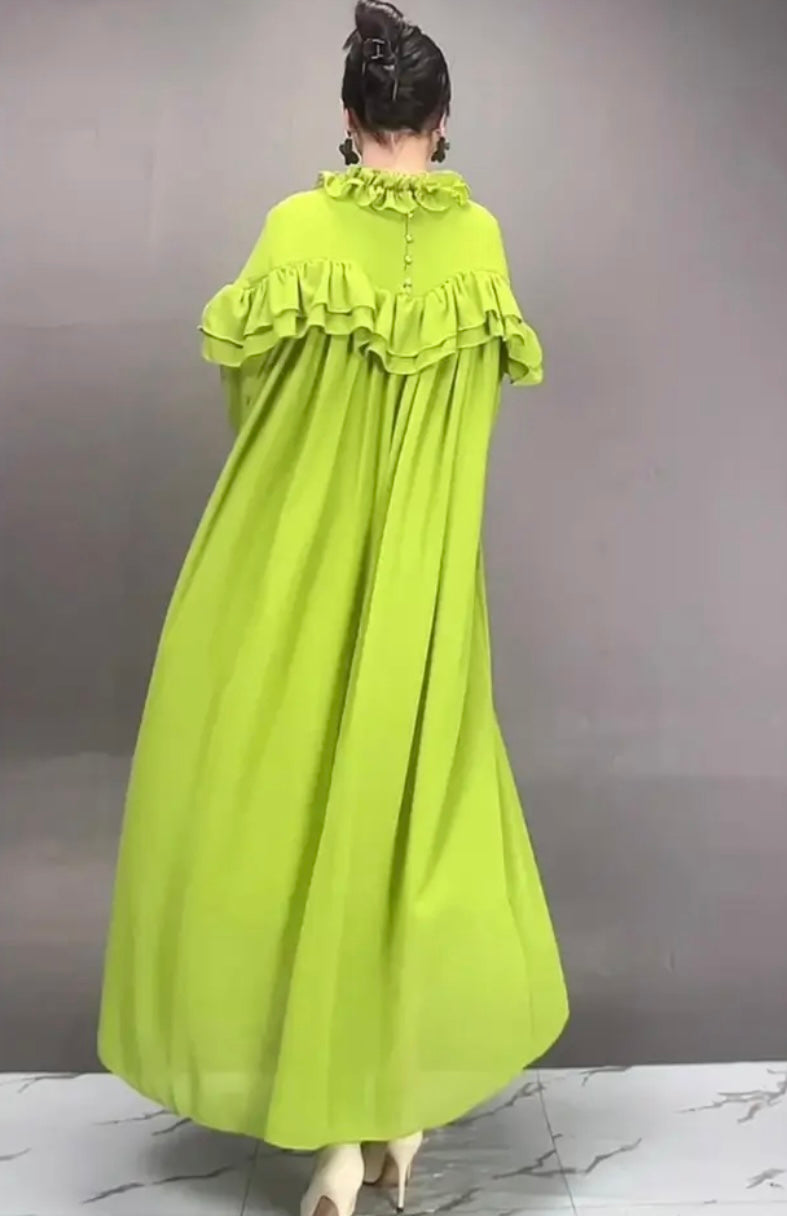 Back of green ruffled dress