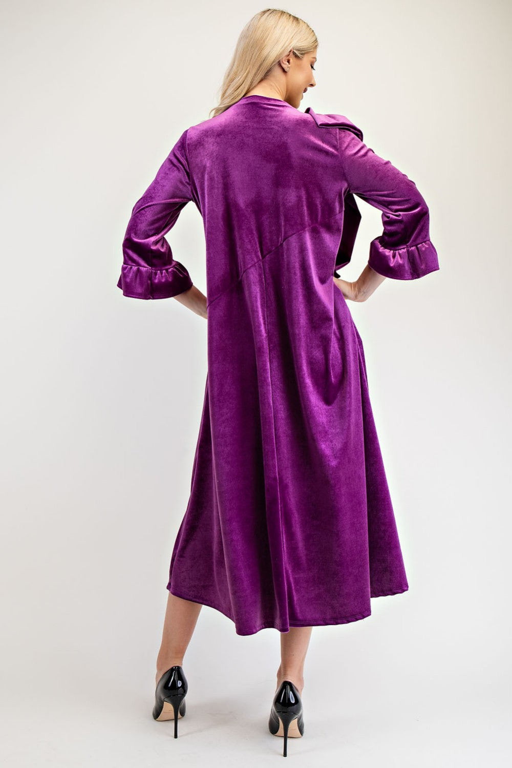 Back view of purple velvet dress 