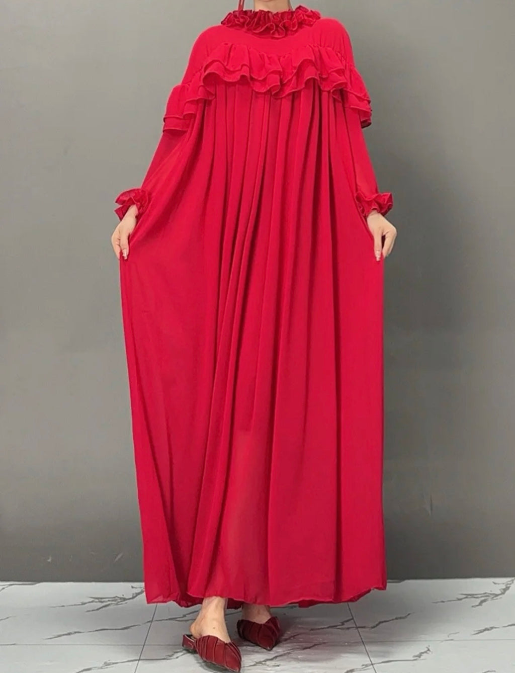 Red Ruffled Maxi Dress