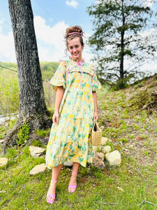 Waiting for Spring Dress In a Lemon and Pink Mix - Ready To Ship
