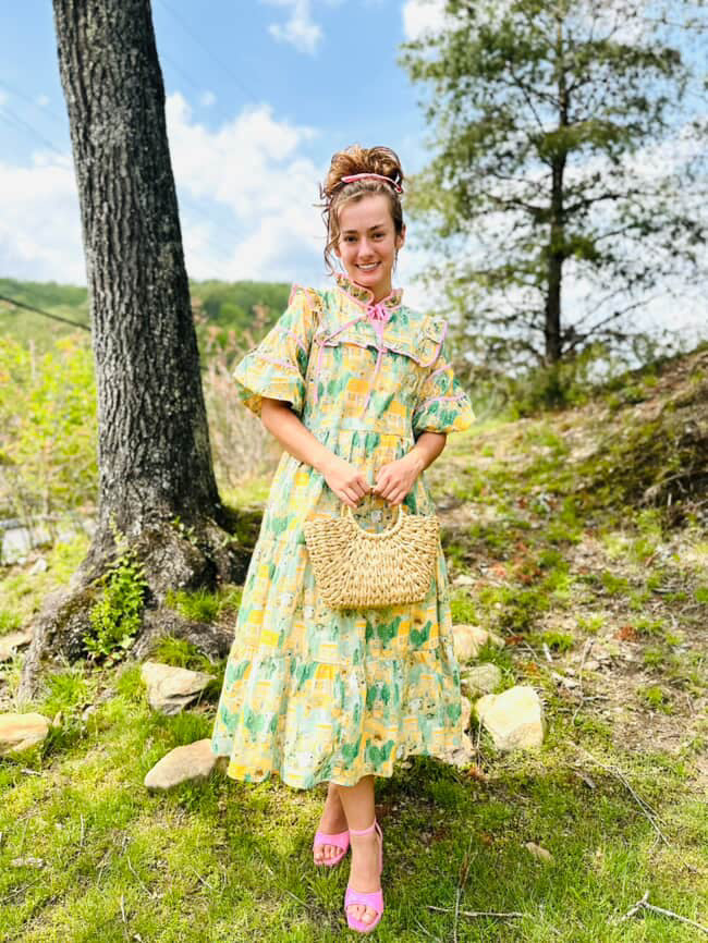 Waiting for Spring Dress In a Lemon and Pink Mix - Ready To Ship