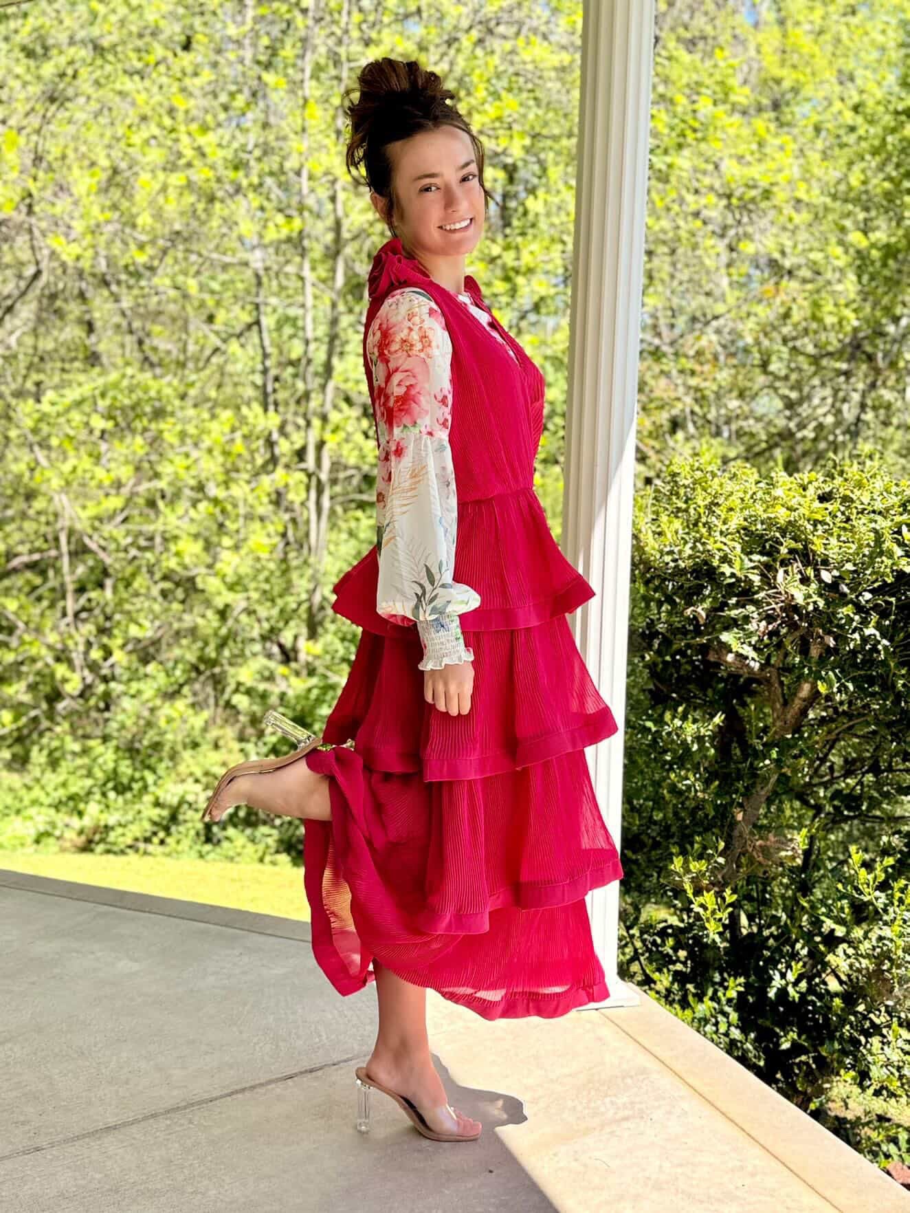 Rosé Rhapsody Dress - Fuchsia Tiered Ruffle Dress | Blessed To