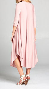 Detail Side/Back View of Pink Color - Blushing Beauty Dress - Swing Design with Round Neck & 3/4 Length Sleeves