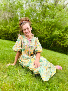Waiting for Spring Dress In a Lemon and Pink Mix - Ready To Ship