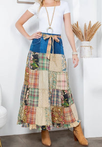 Multicolor Print/Denim - Bohemian Patches Skirt ☆ In Stock 