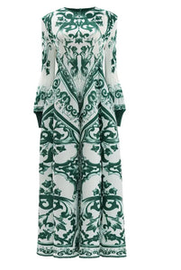 Green Color - Vintage Dreams Dress ** Preorder ETA 2/3 Weeks - Vibrant Color and Unique Print Style with Long Lantern Sleeves - Round Neck