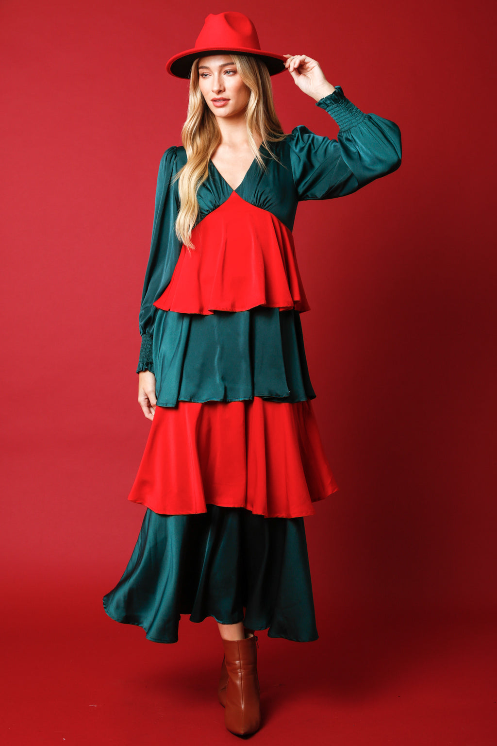 Hunter Green / Red Color - Holiday Dazzle Dress