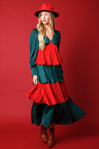 Hunter Green / Red Color - Holiday Dazzle Dress