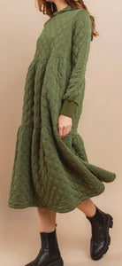 Quilted Comfort Hoodie Dress in Olive