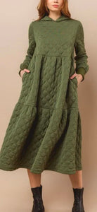 Quilted Comfort Hoodie Dress in Olive