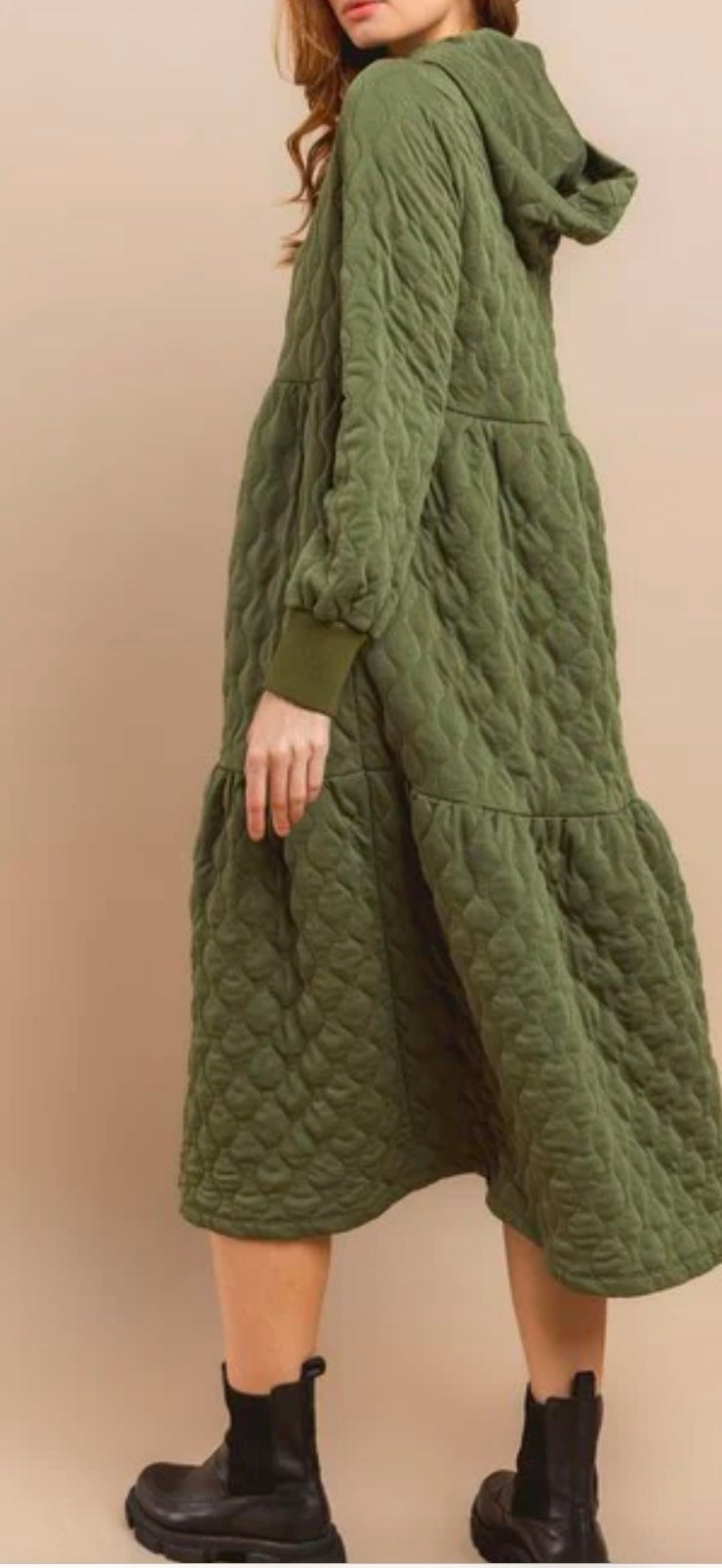 Quilted Comfort Hoodie Dress in Olive