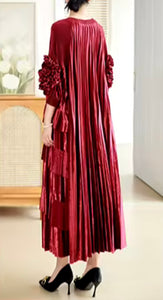 BAck of Deep Red tiered dress with ruffles and floor brooche 