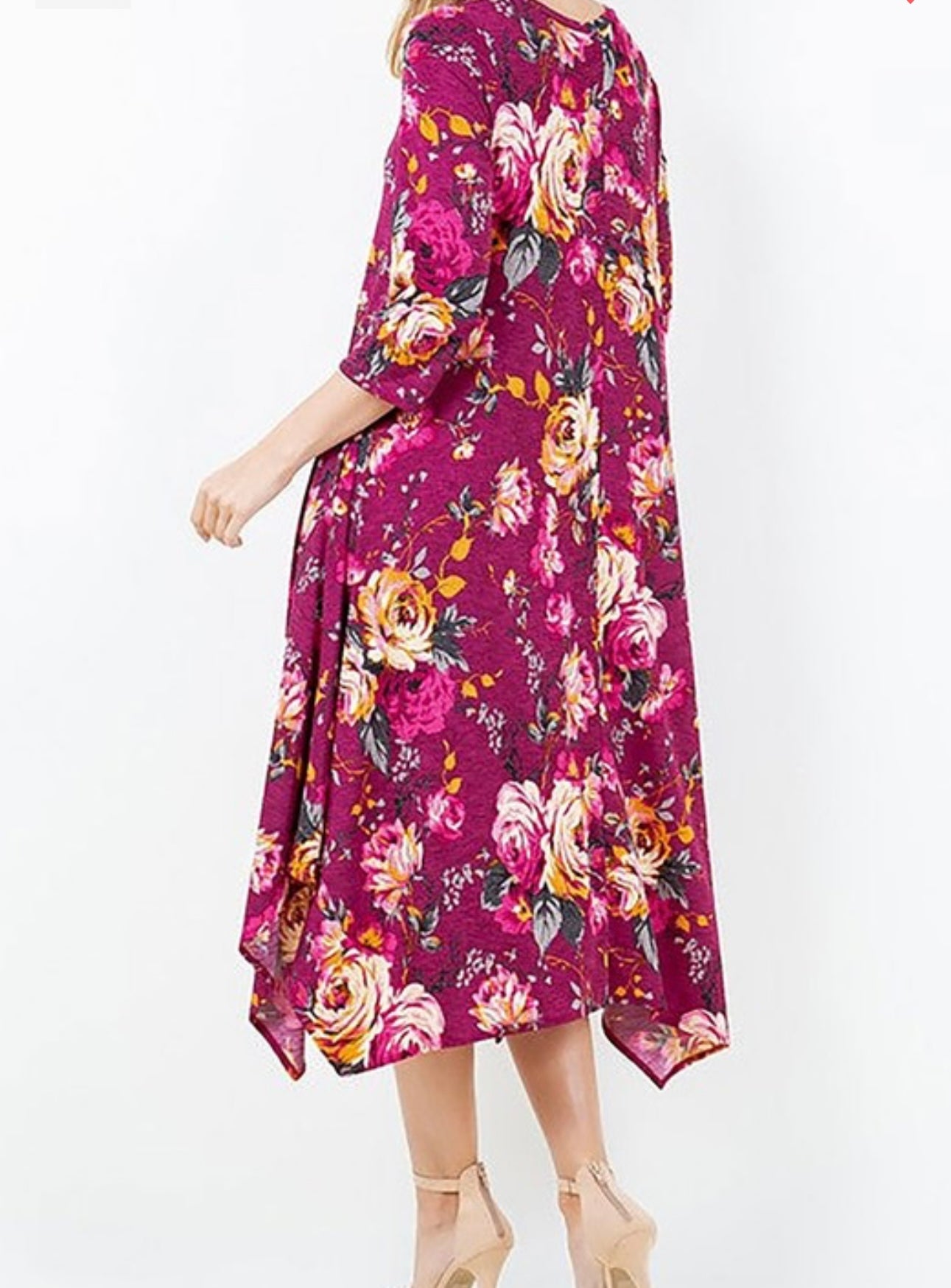 Floral Delight Dress In Burgundy. Curvy