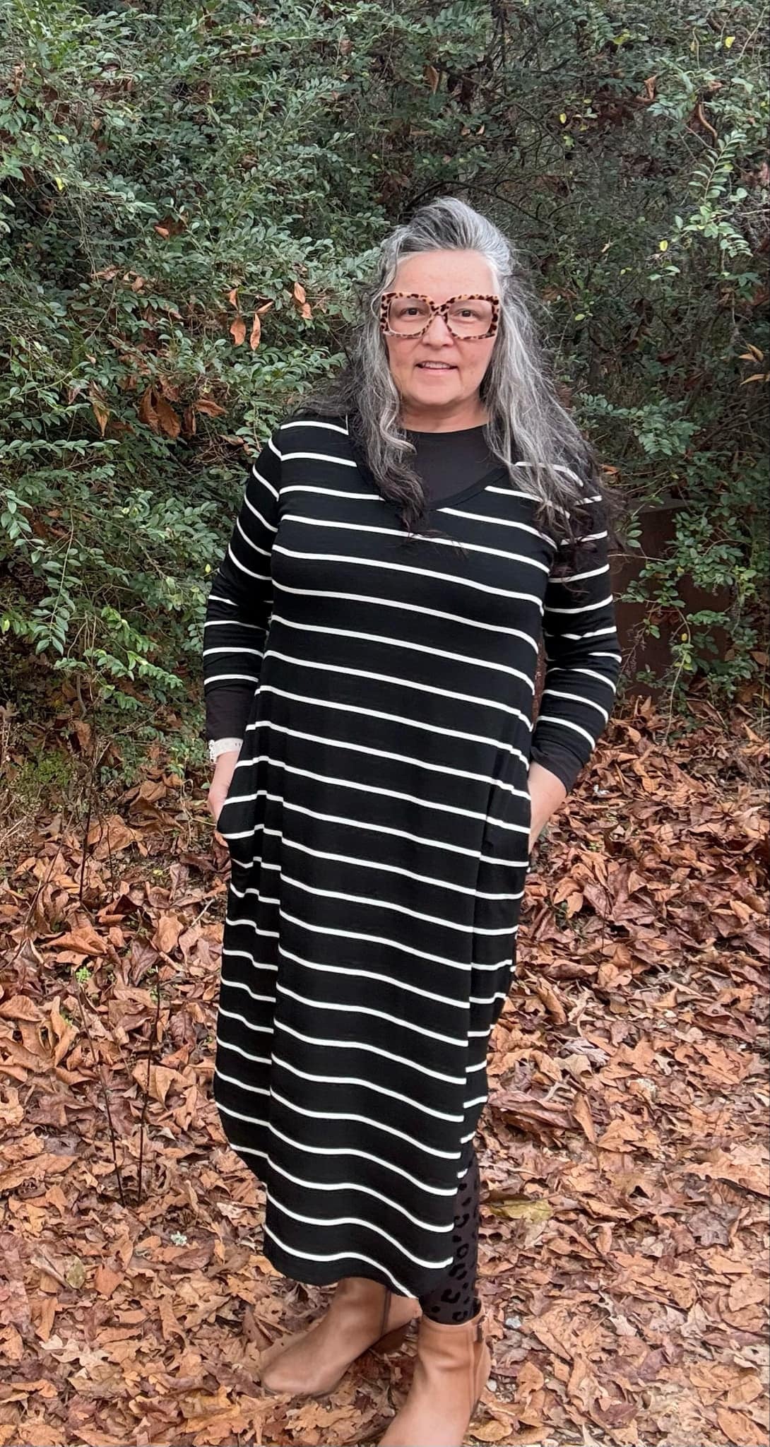 Comfy In Black And White Stripes Dress