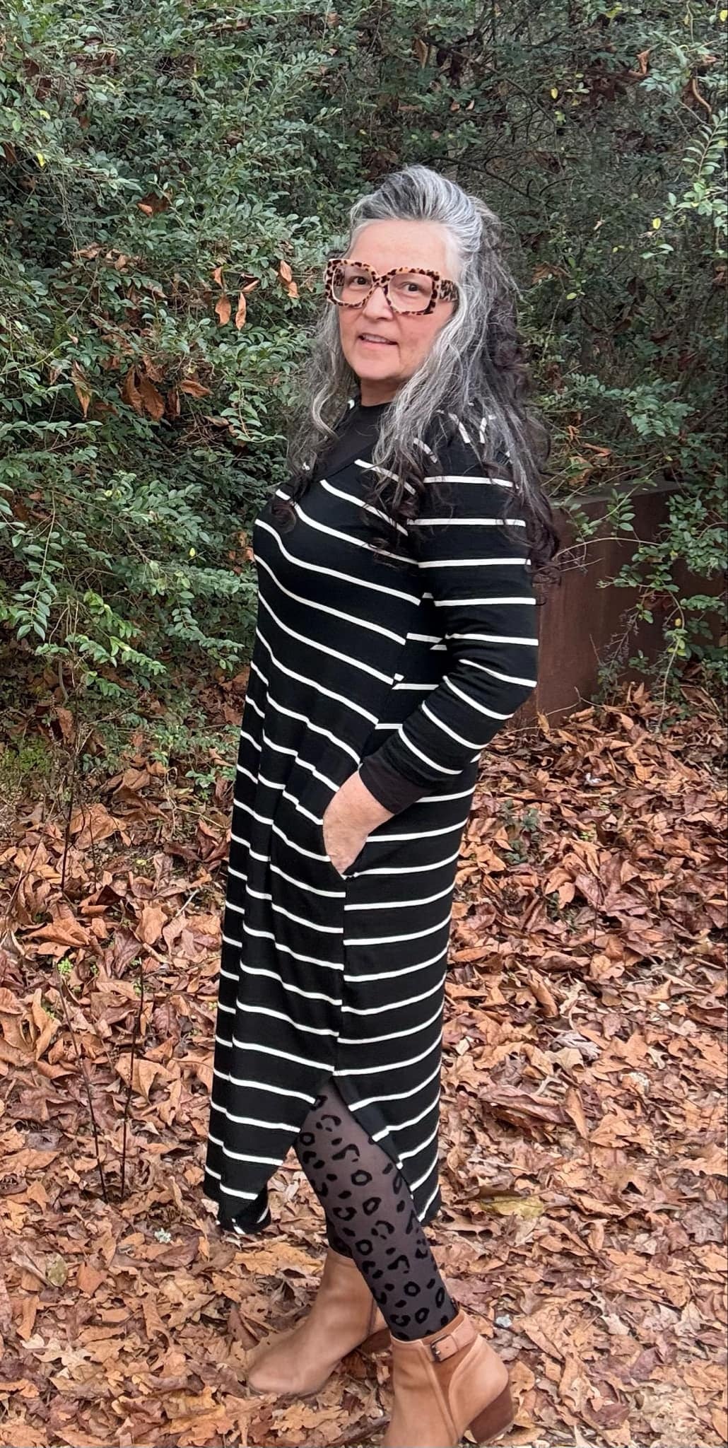 Comfy In Black And White Stripes Dress