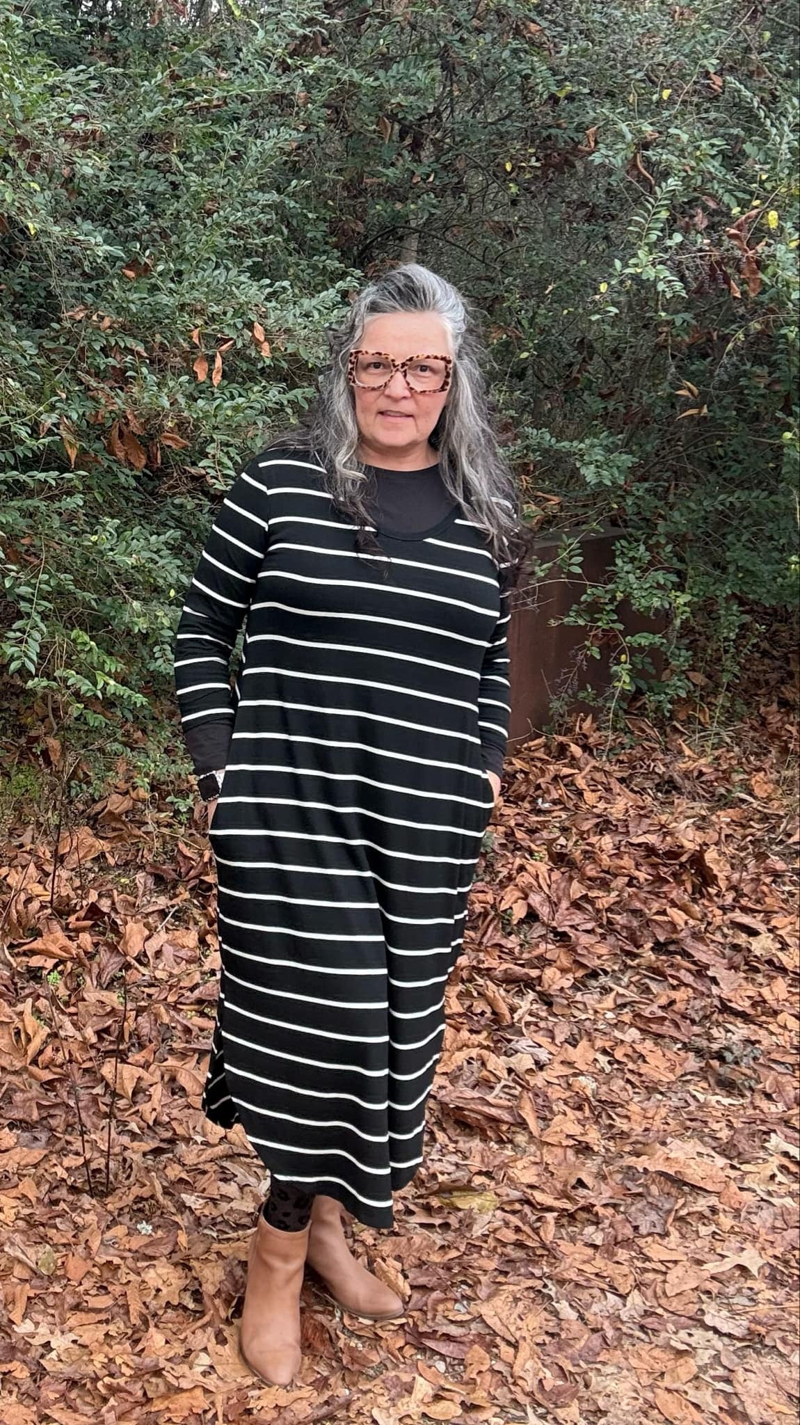 Comfy In Black And White Stripes Dress