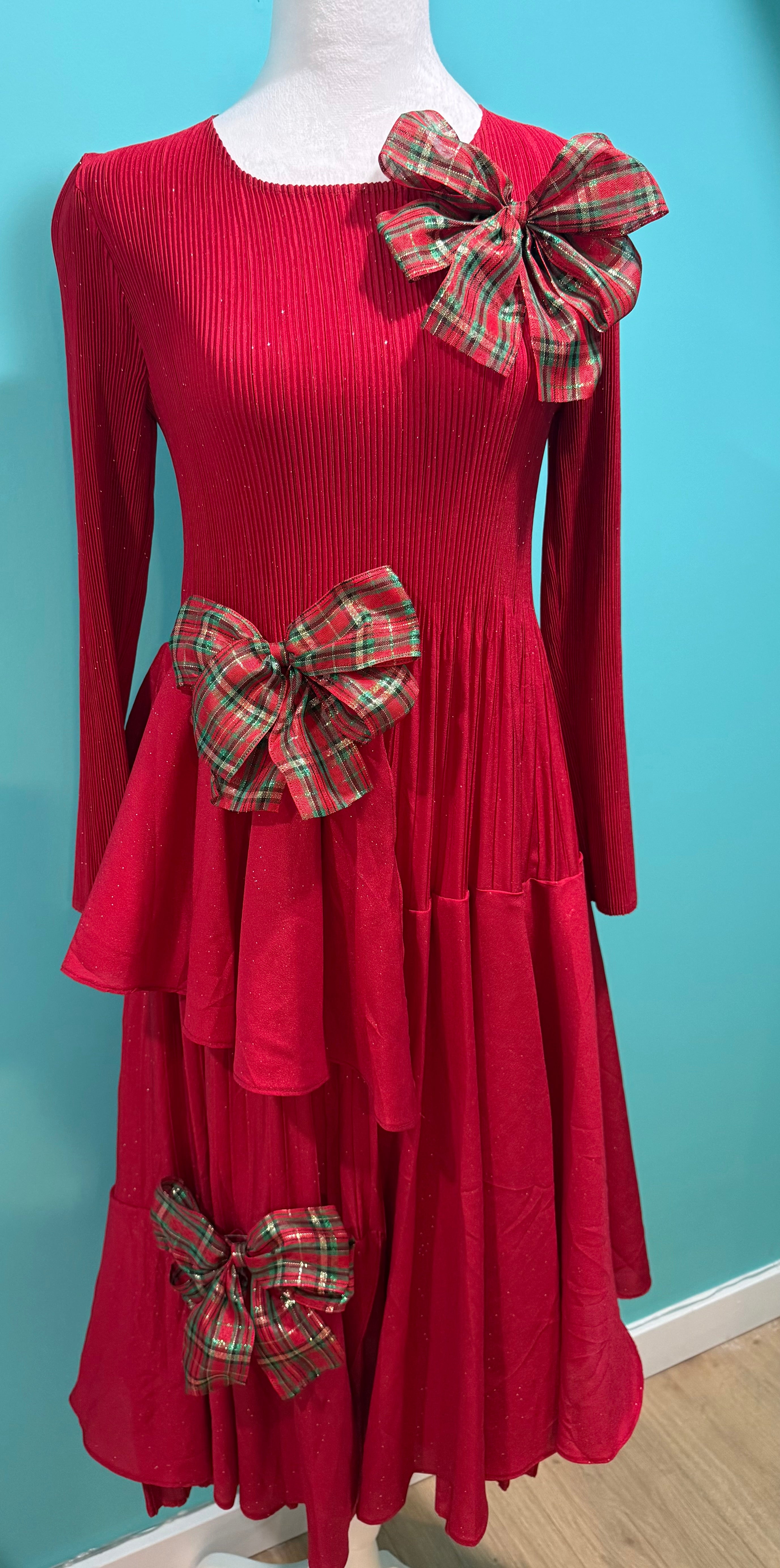 Bow'd for the Holidays Dress in Red with Plaid Bows☆ In Stock - One Size ☆