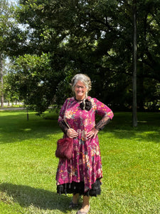 Floral Delight Dress In Burgundy. Curvy
