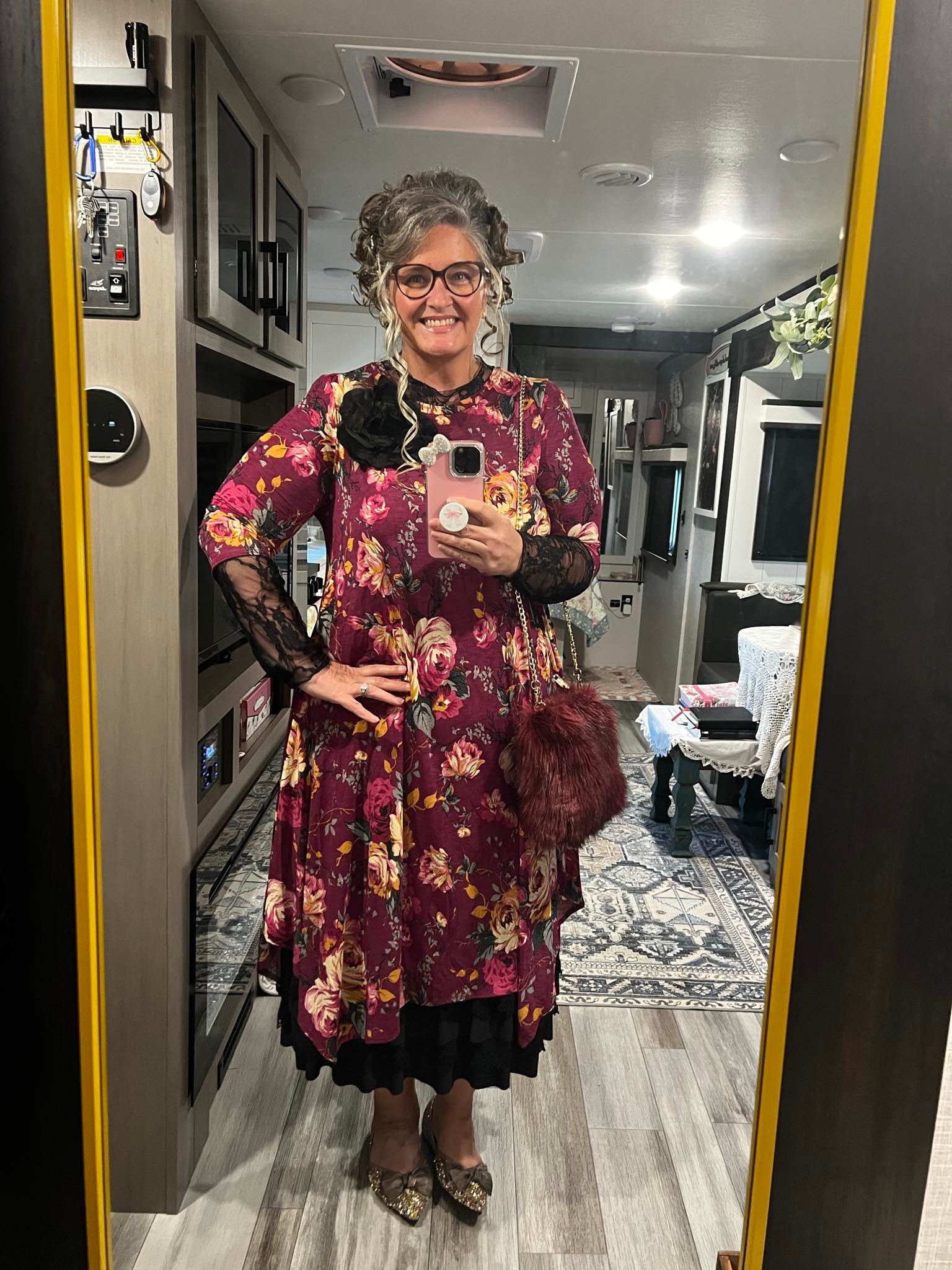 Floral Delight Dress In Burgundy. Curvy