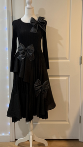 Bow'd for the Holidays Dress in Black Color with Black Sparkle Bows