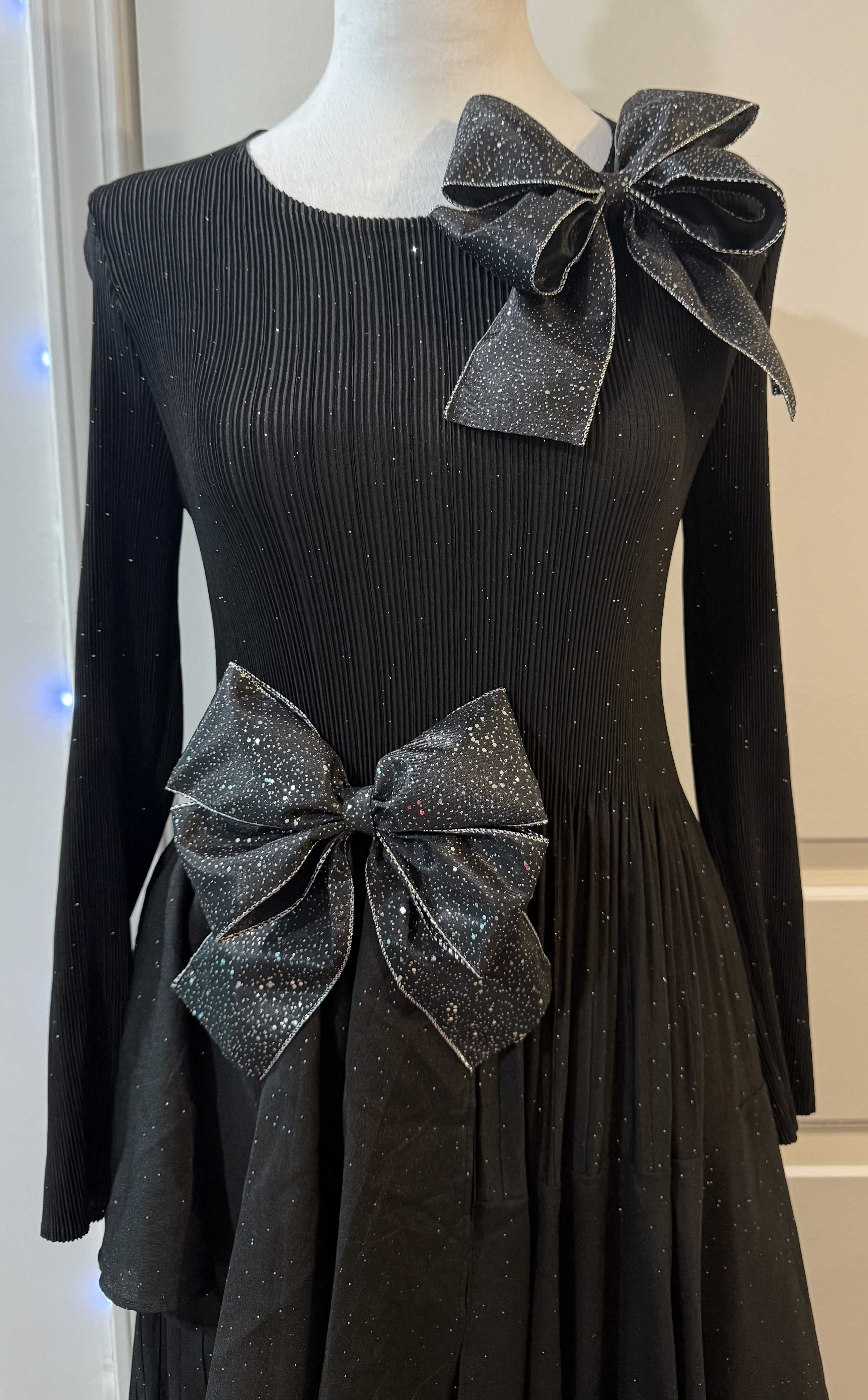 Bow'd for the Holidays Dress in Black Color with Black Sparkle Bows