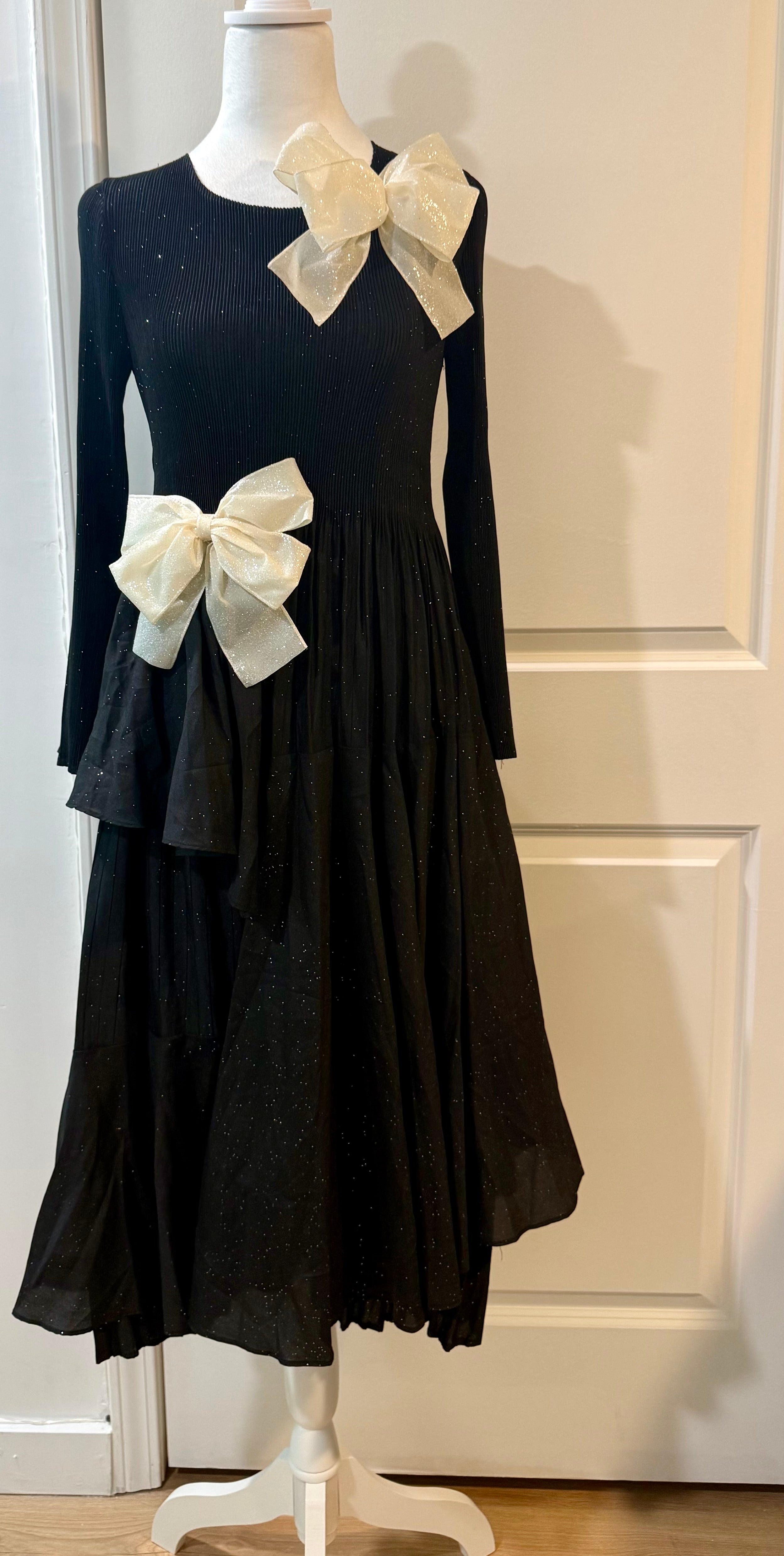 Bow'd for the Holidays Dress in Black with Black Sparkle Bows ☆ In Stock - One Size ☆