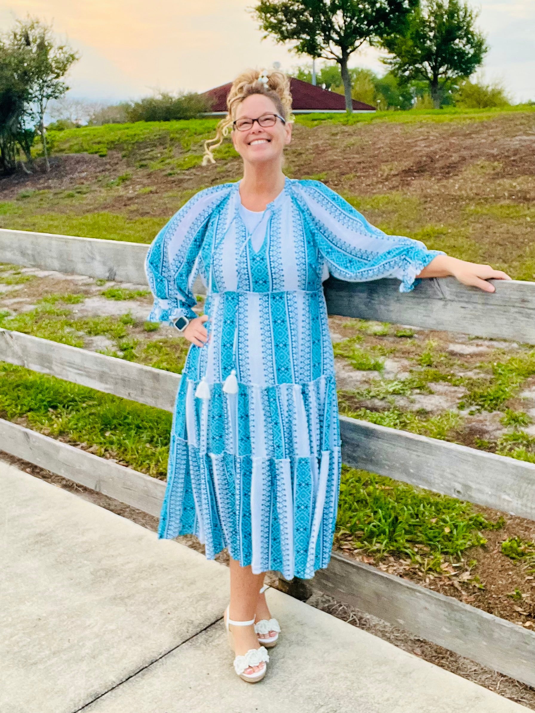 blue white boho dress Santorini Stroll - Multi Print Maxi CELINE - Dress In and lining to mid NEWSALE Style:8335BLU