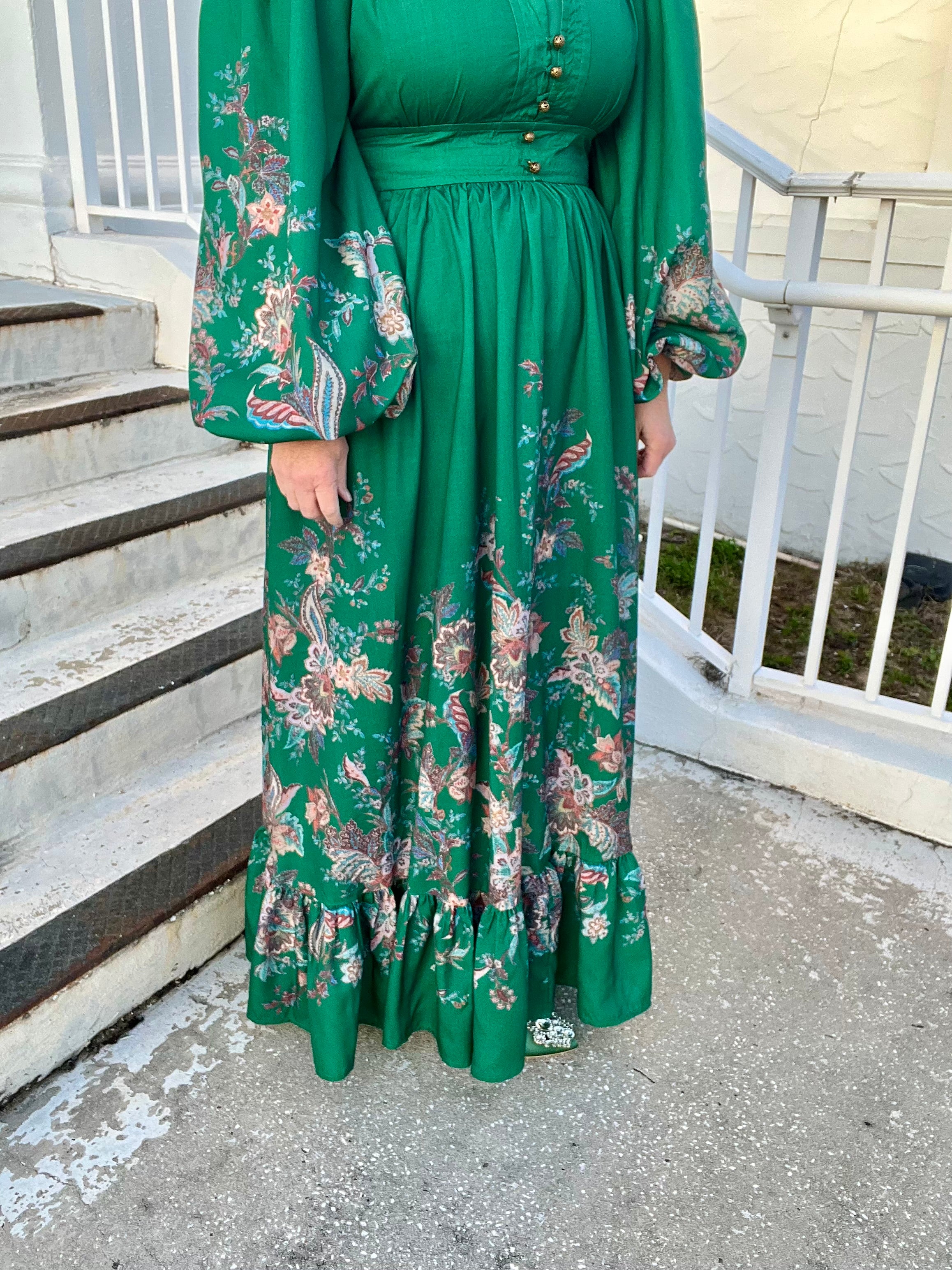 emerald green floral maxi dress roma label | Women's Sienna Maxi Emerald (Green Flowers Print, Size XS) main image 0