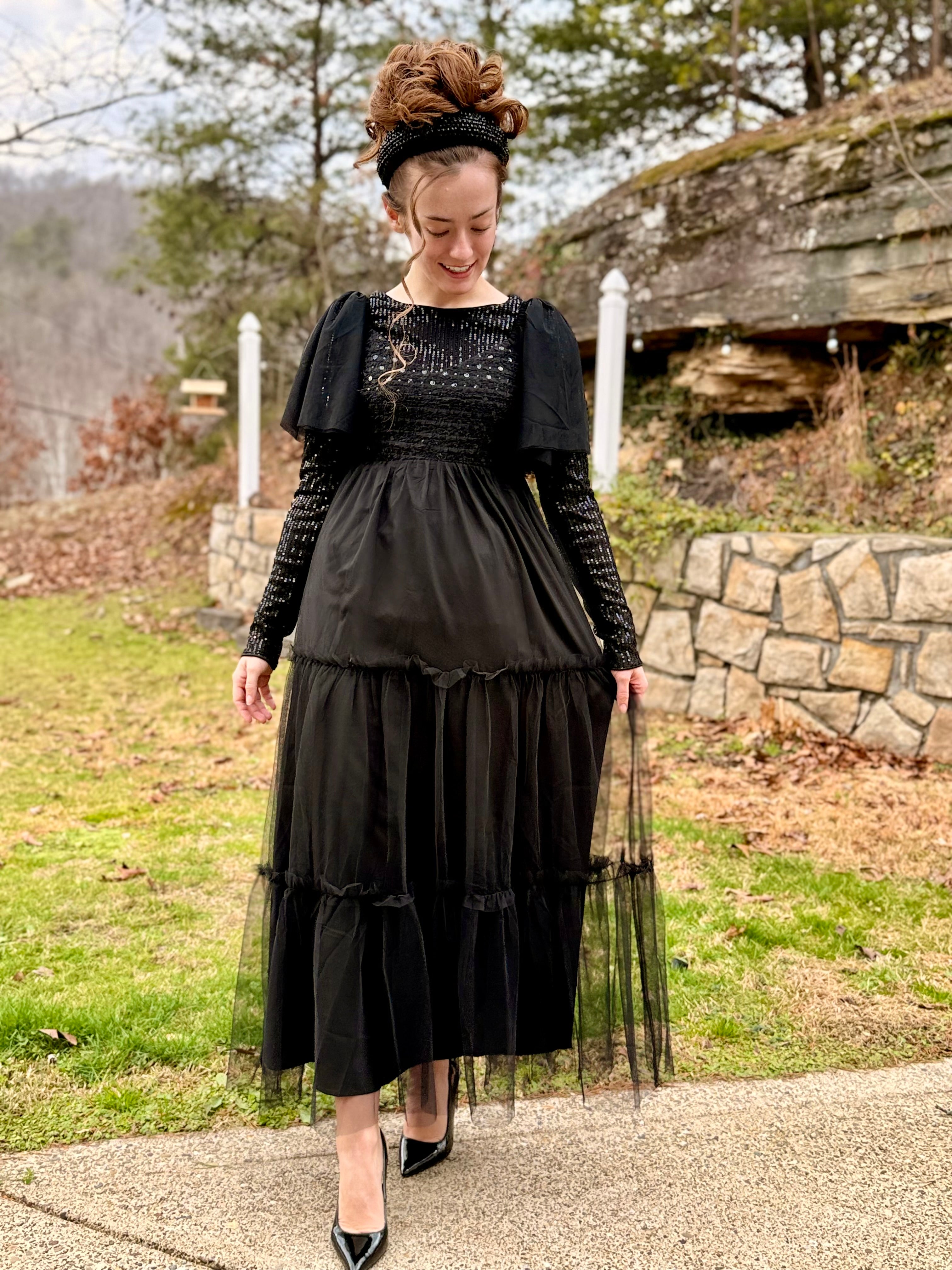 enchanted elegance dress Enchanted Noir Elegance Dress With Sequined Bodice Small